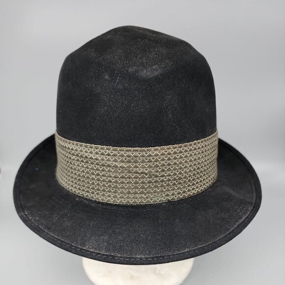 Champ Hat 7 1/8 Vintage Black “Feel the Felt” Genuine Suede Fedora gray band - Picture 1 of 11